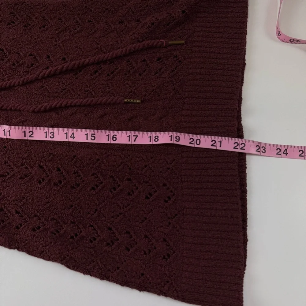 Free People Sweater Womens Small Maroon See Through Knit Lace Up Vneck
